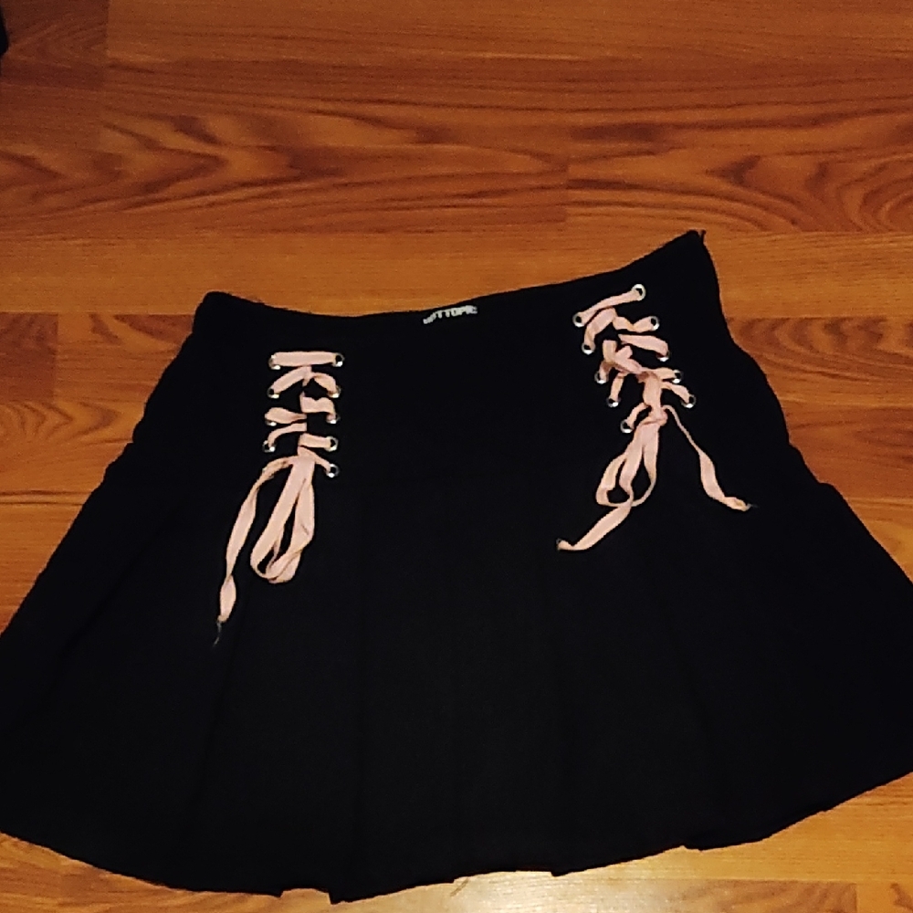 Black Skirt with Pink Lace-Up Detail
